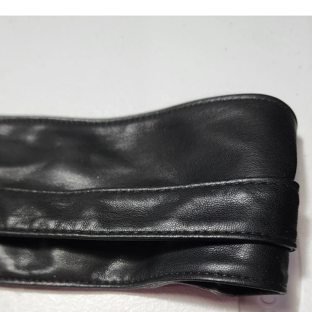 Black Faux Leather Obi Wrap Belt Wide Waist Sash Cinch Stud Detail